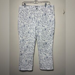 NYDJ Blue and White Floral Print Women's Ankle Pant Size 14